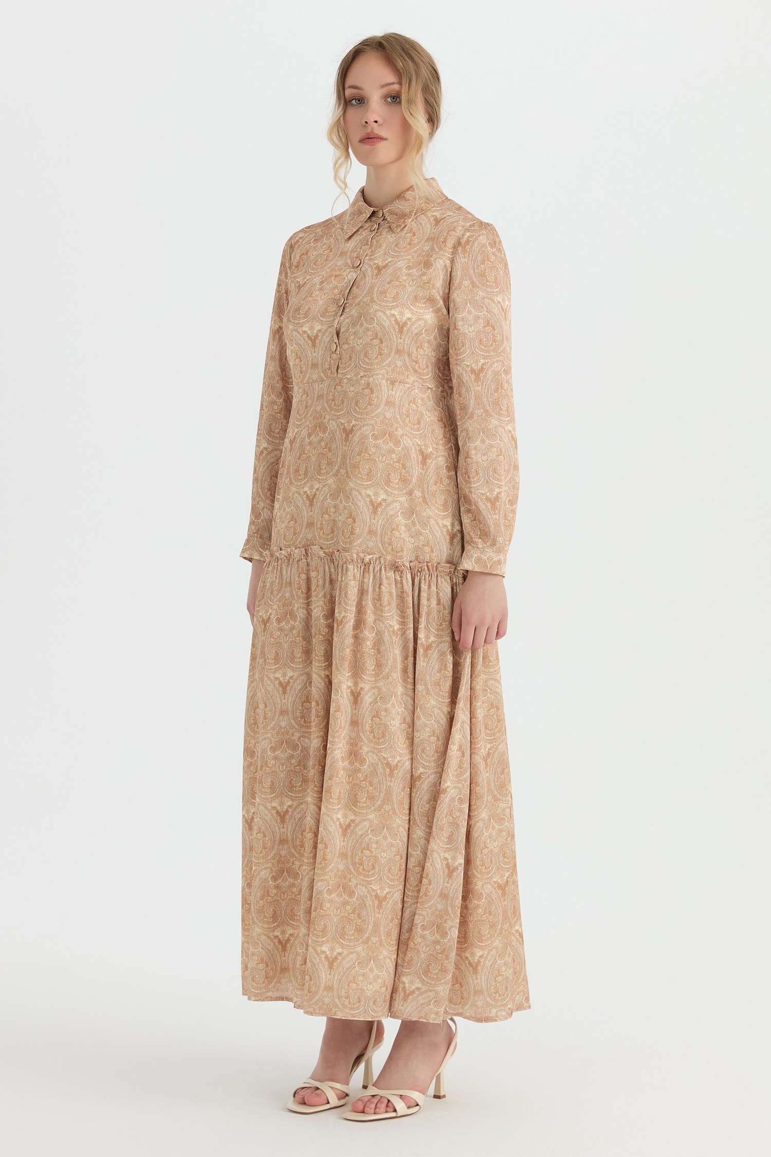 Emprime Desenli Elbise  Camel