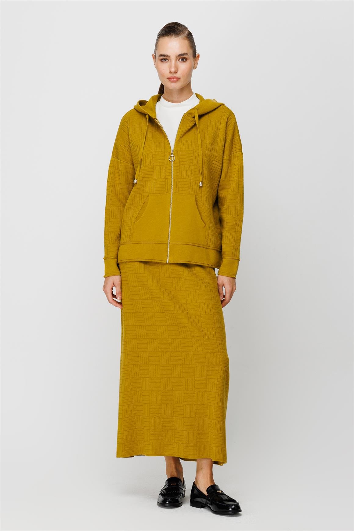 Hasır Desenli Triko Etekli Takım  Fıstık Yeşili