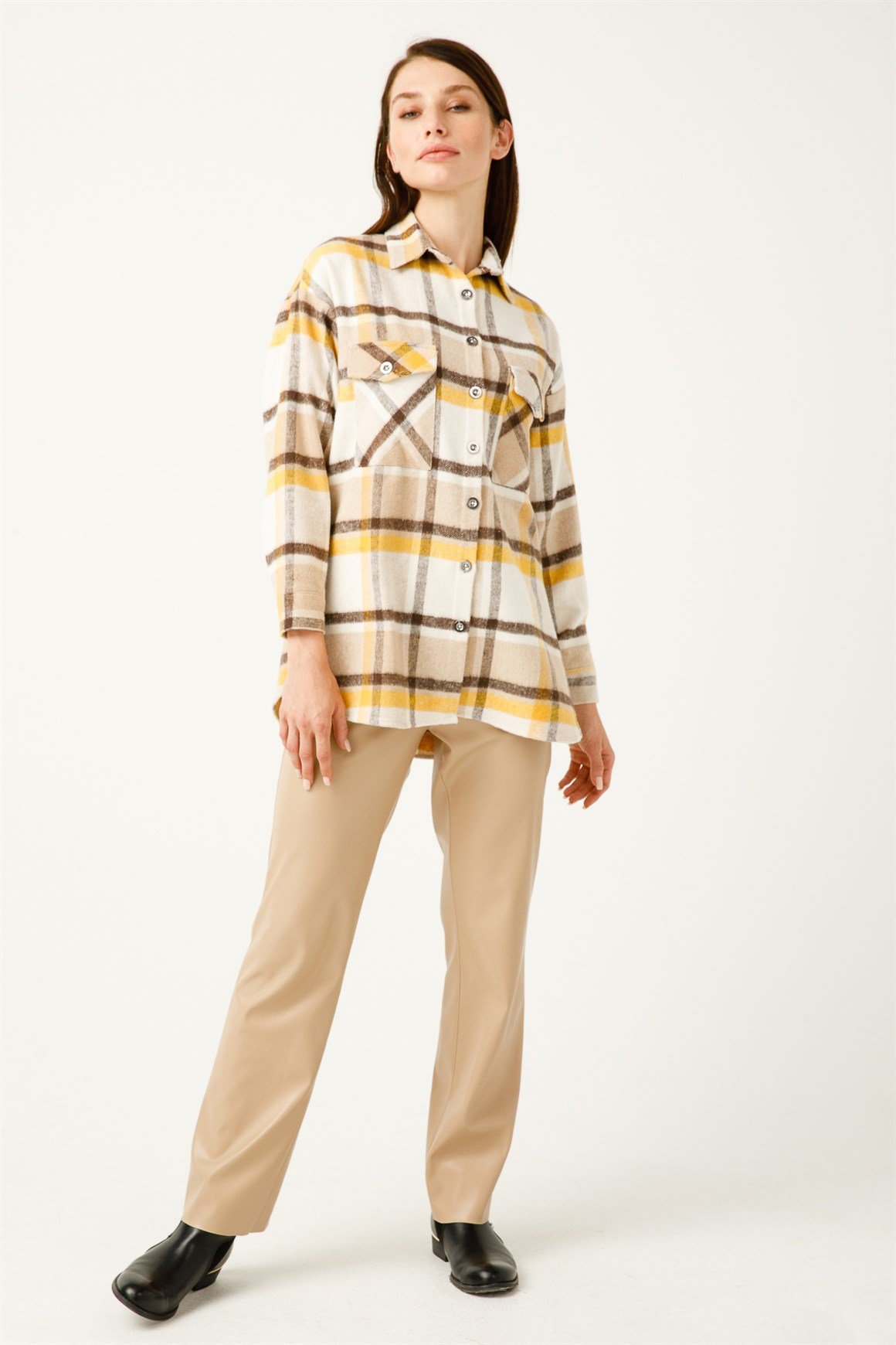 Çift Cep Ekose Gömlek  Sarı