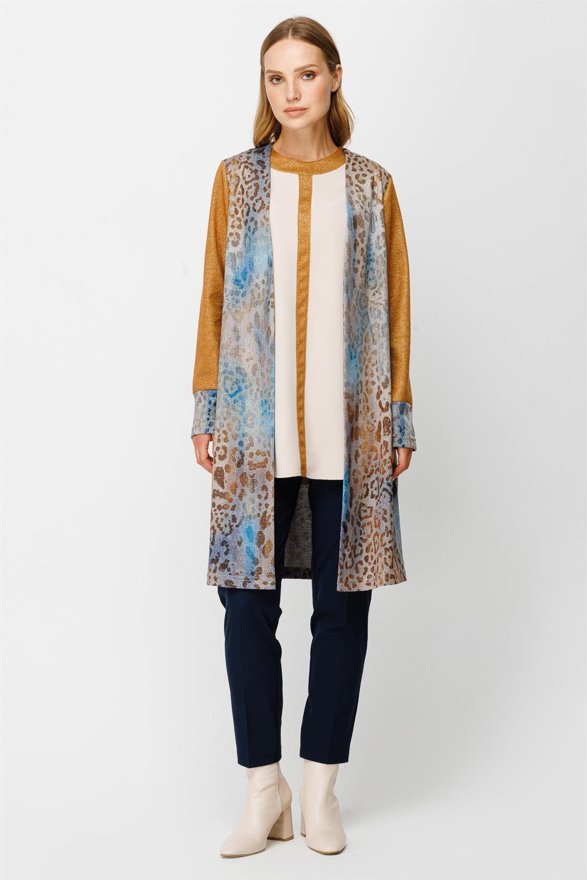 Özel Desenli İç Dış Bluz Takım  Safran