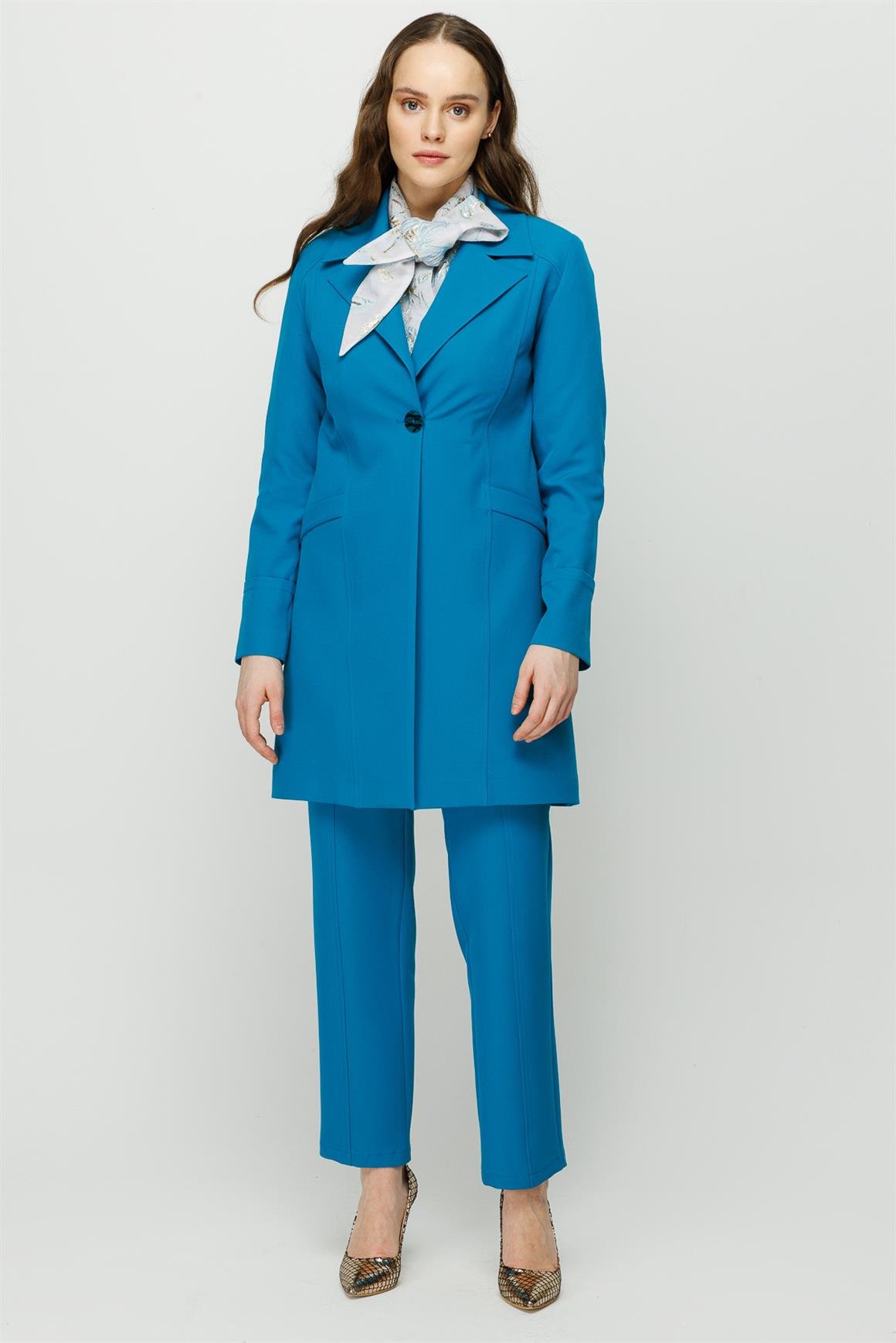 Cep Detaylı Pantolon Ceket Takım  Turkuaz