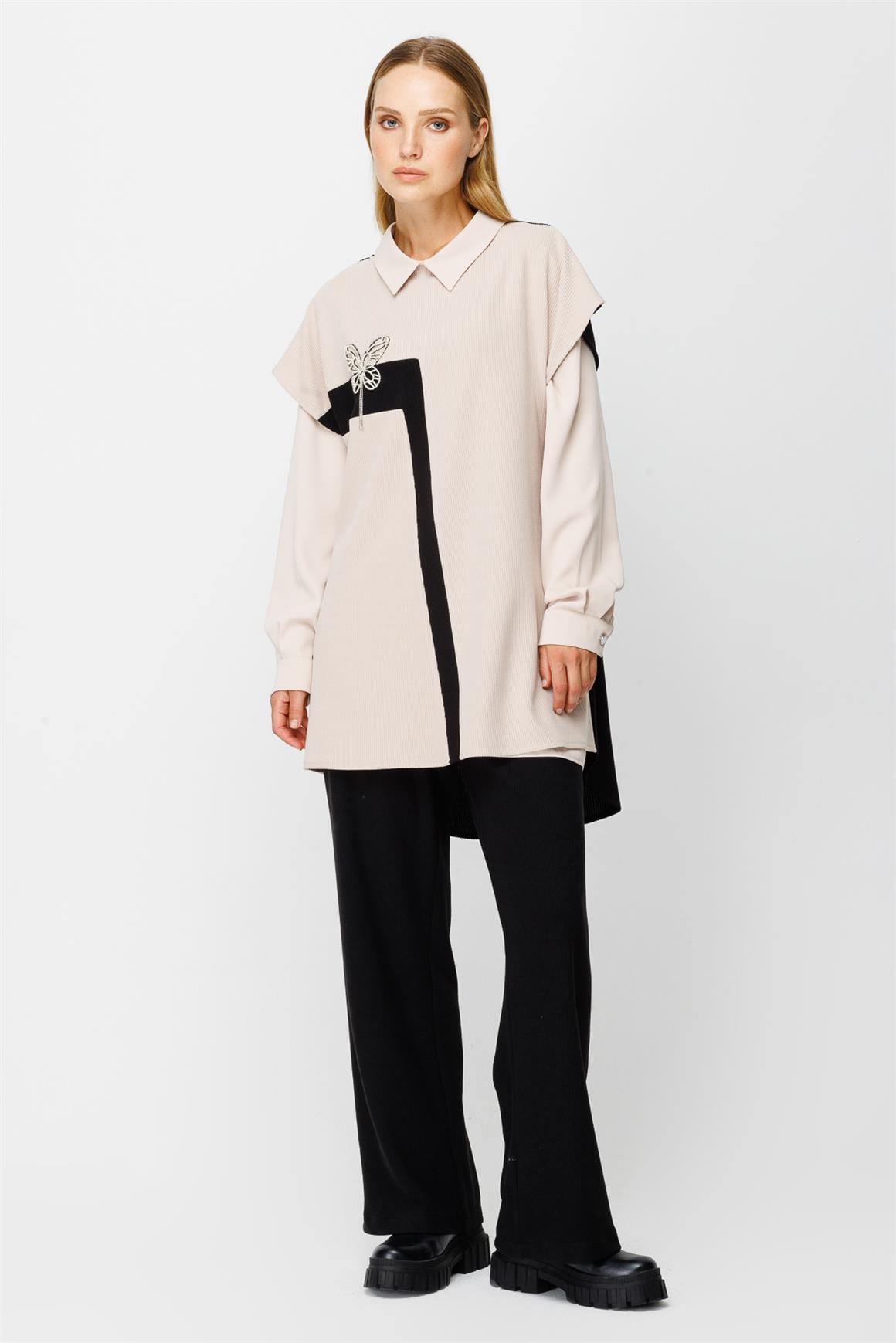 Kelebek Aksesuar Detaylı Üçlü Takım  Siyah