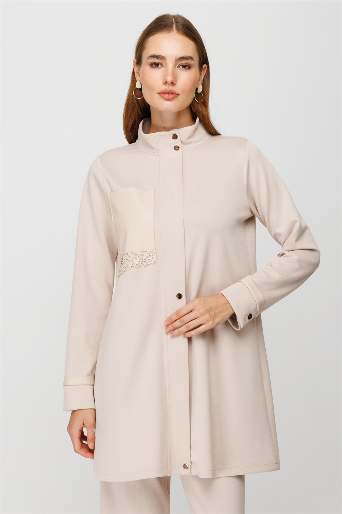 Oysh Kumaş Deri Detaylı Pantolon Giy Çık Takım  Taş