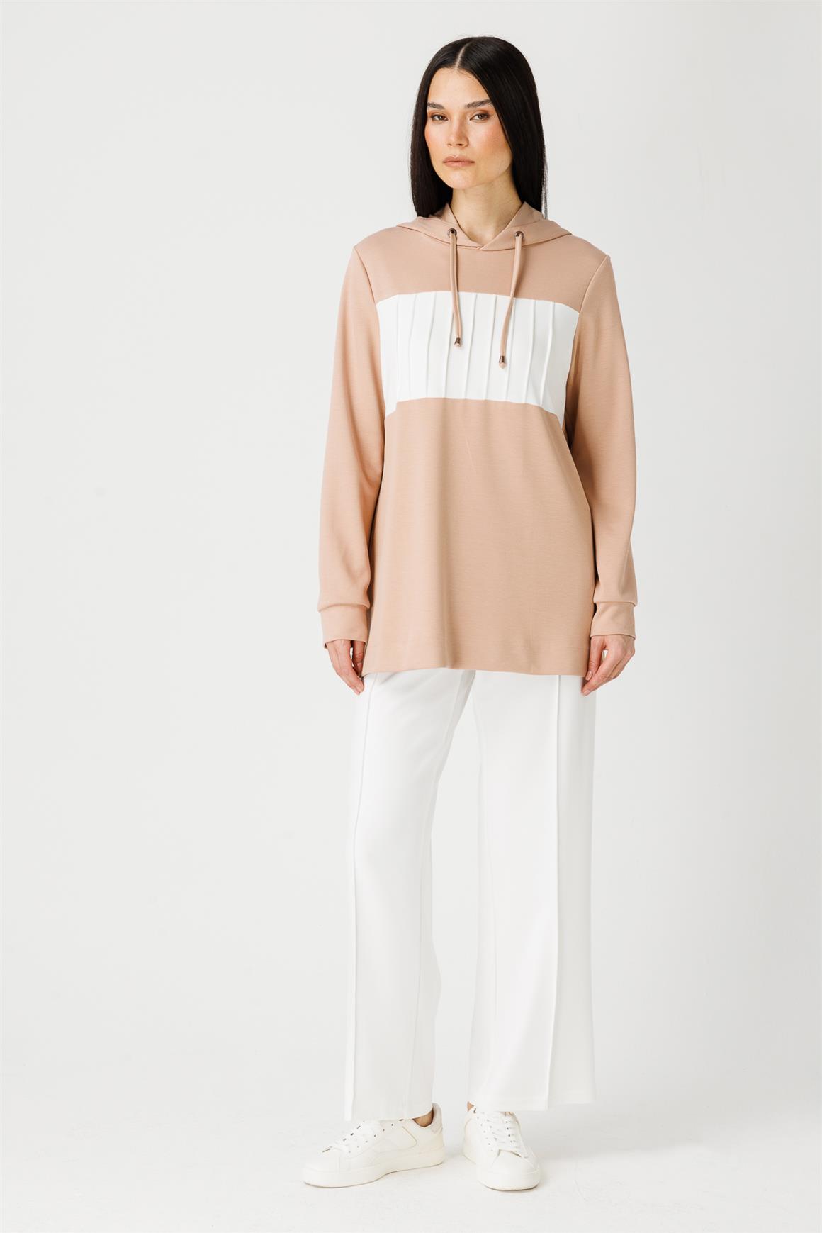 Oysh Kumaş Kapişonlu Sweat Pantolon Takım  Pudra
