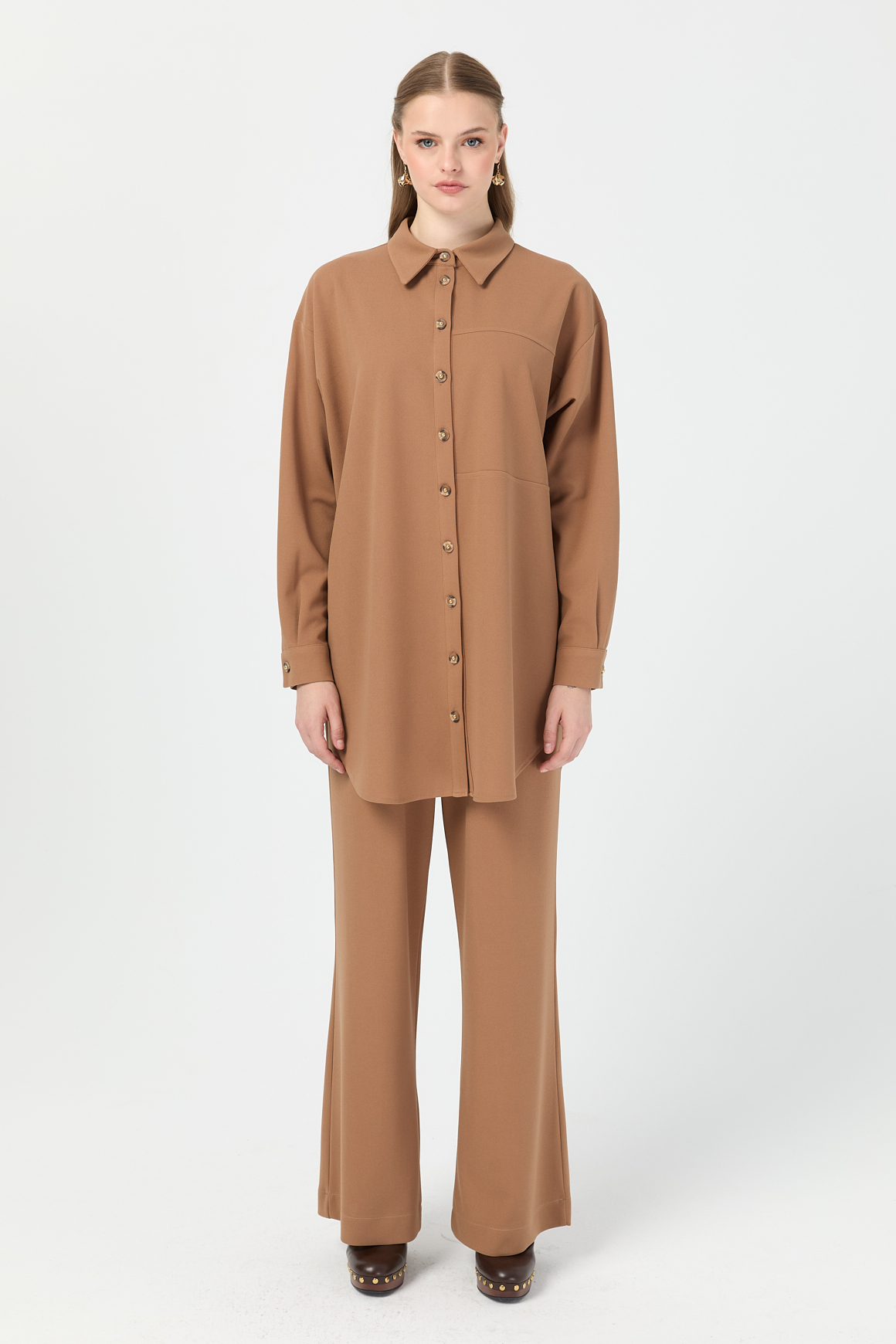 Relaxed Fit Pantolonlu Takım  Vizon