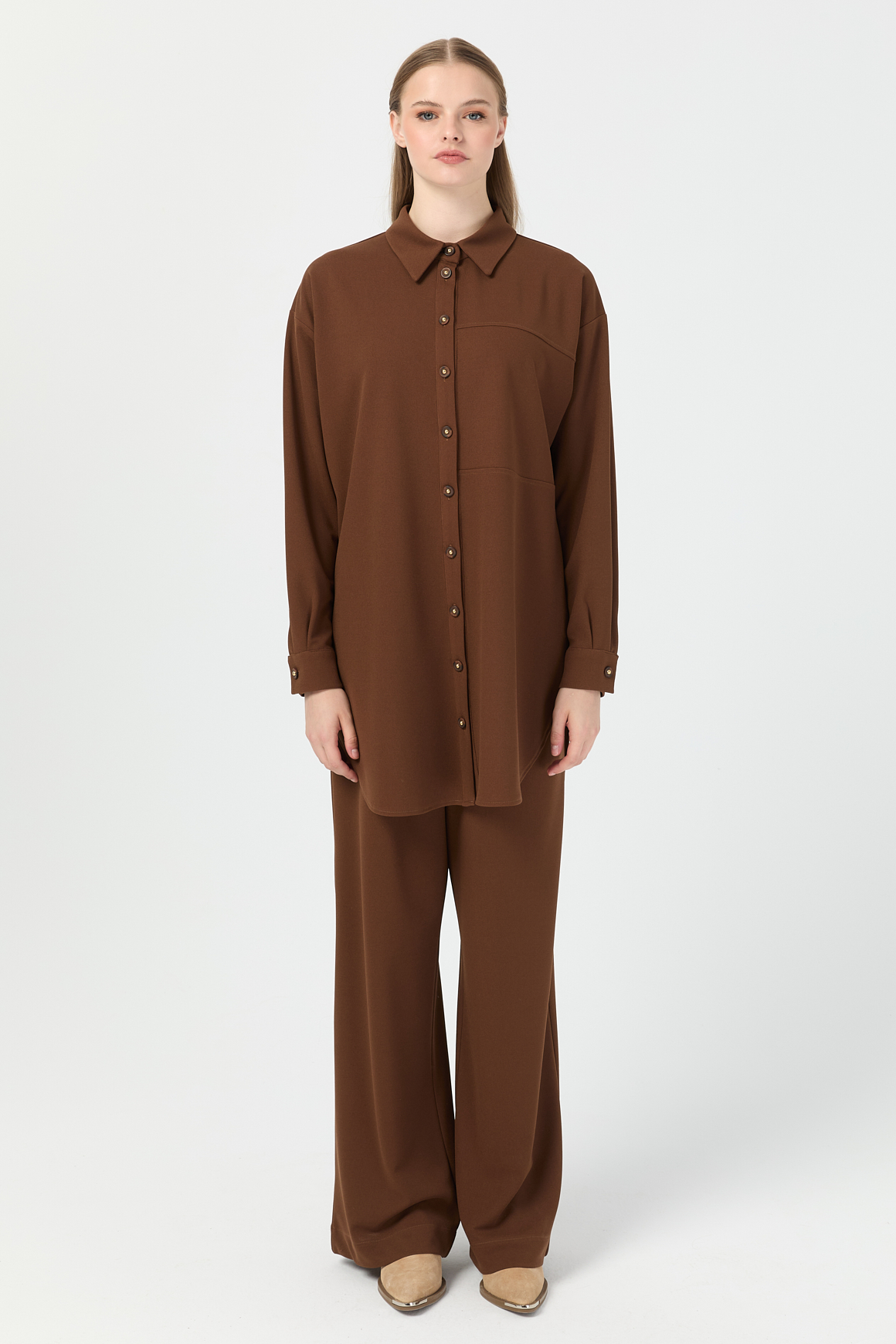 Relaxed Fit Pantolonlu Takım  Kahve
