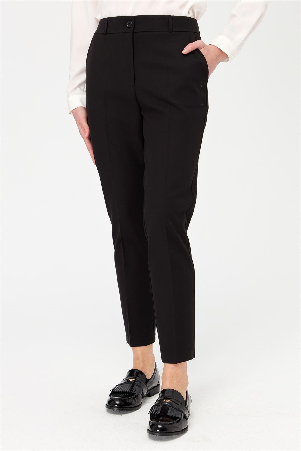 Yandan Cepli Boru Paça Pantolon  Siyah