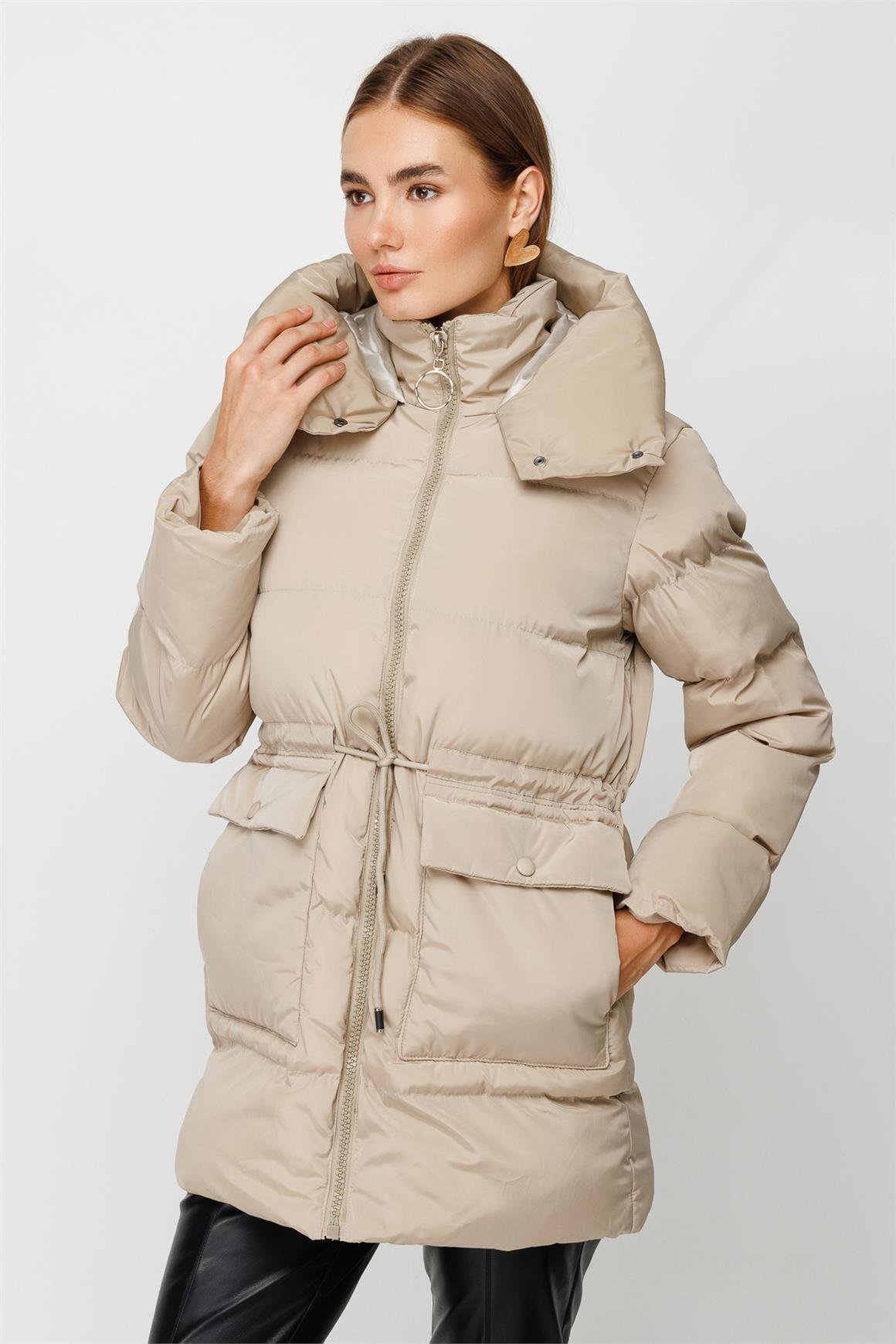 Kısa Şişme Mont  Bej