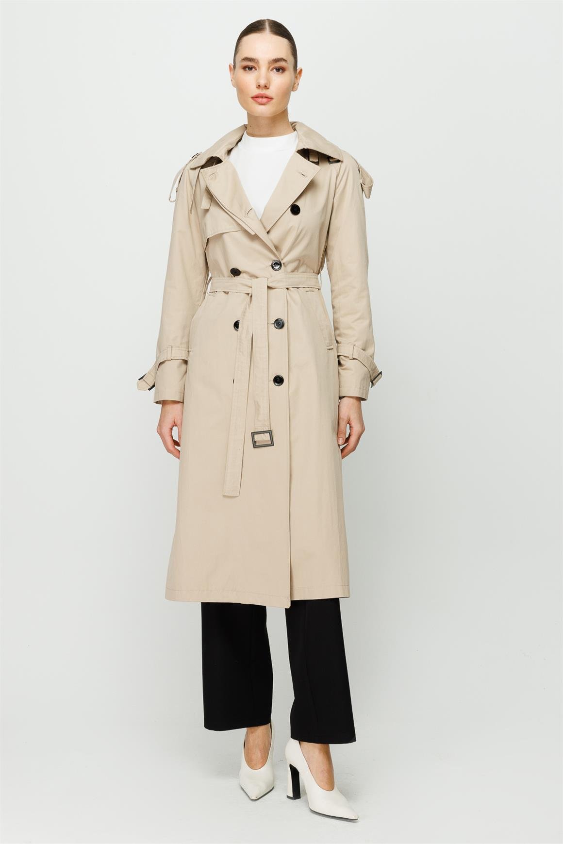 Apolet ve Aller Detaylı Trençkot  Bej