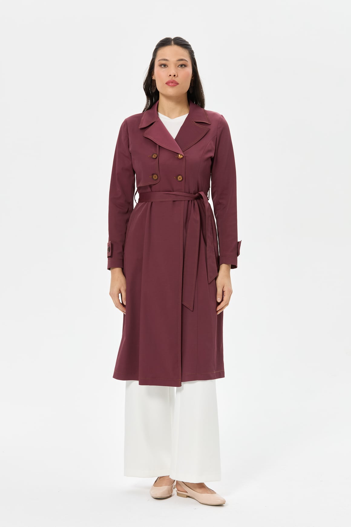 Dikiş Detaylı Trenc  Bordo