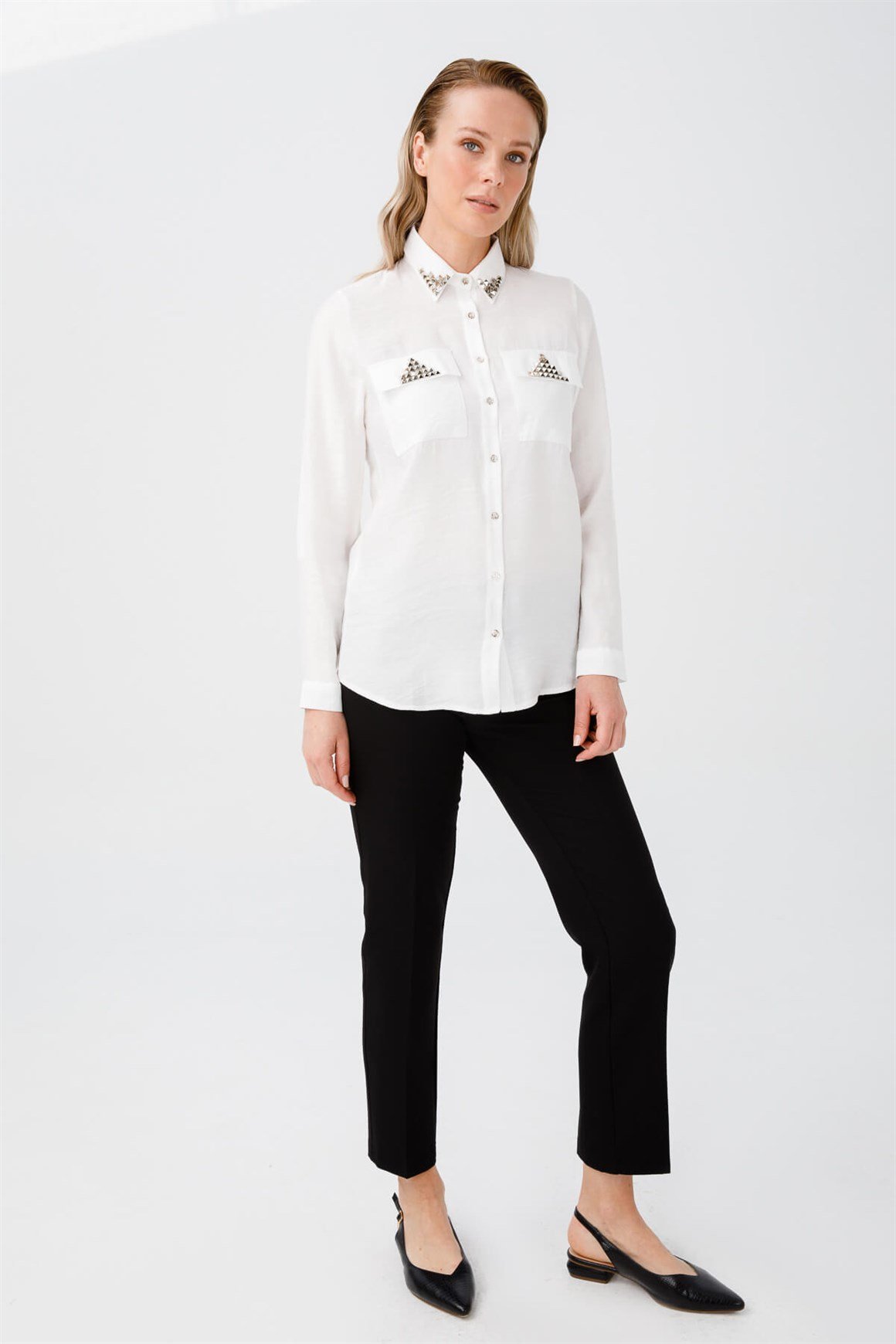 Çift Cepli Çakmalı Tunik  Beyaz