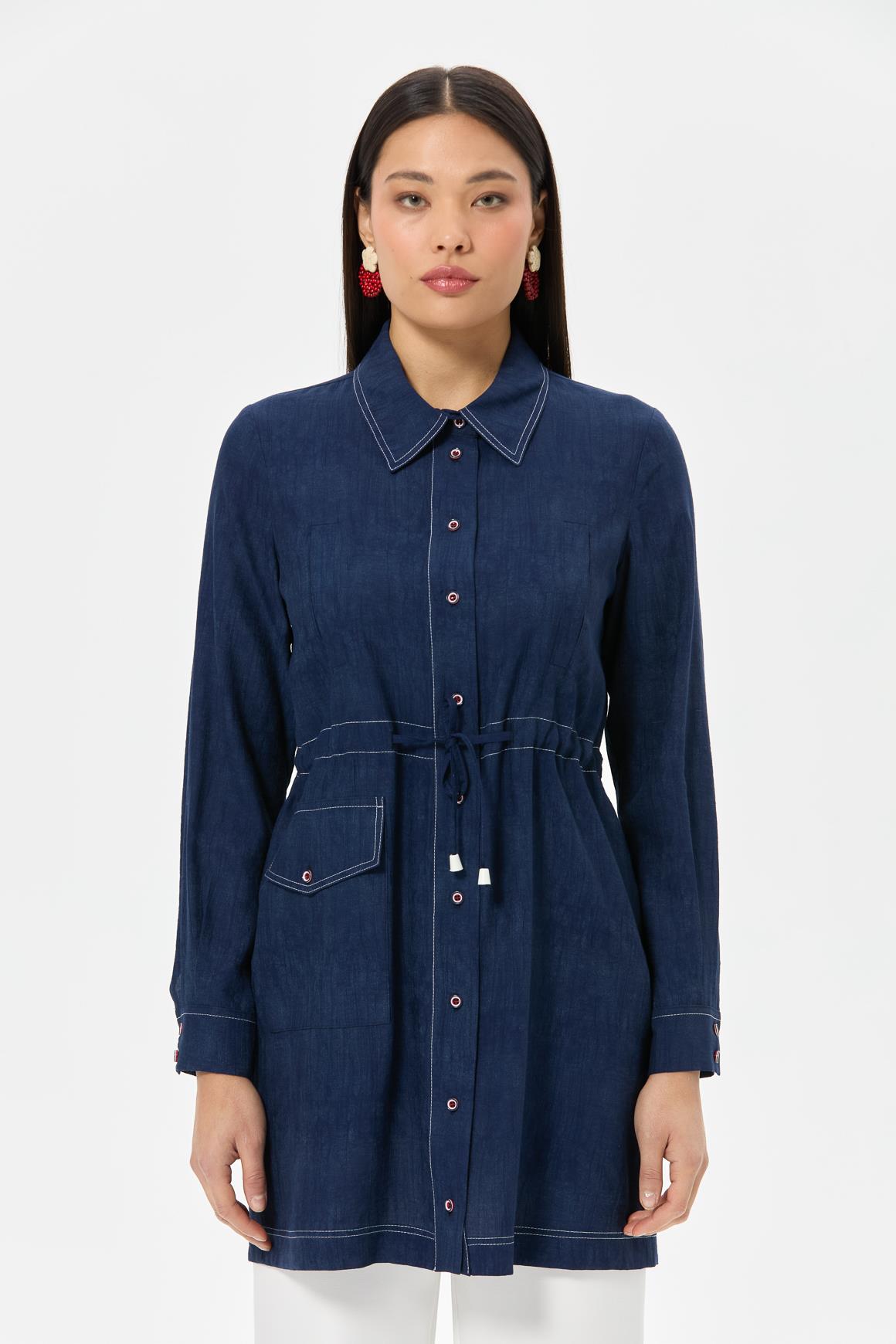 Denim Baskılı Belden Büzgülü Tunik  Laci