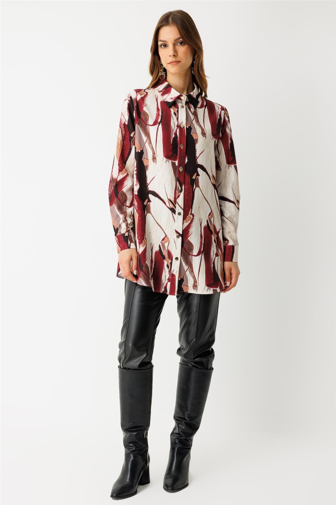 Desenli Tunik  Bordo