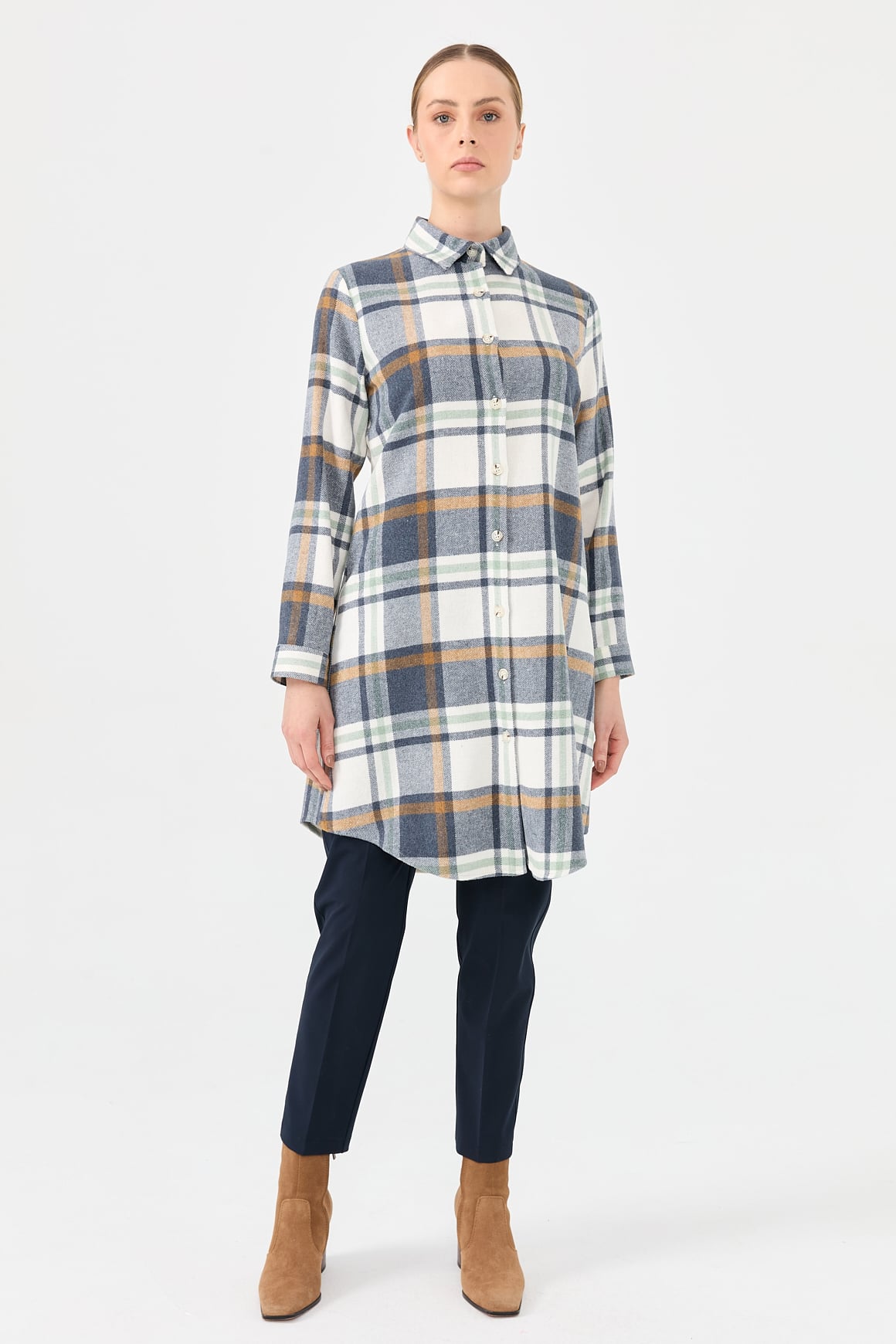 Ekose Desenli Country Tunik  Bej