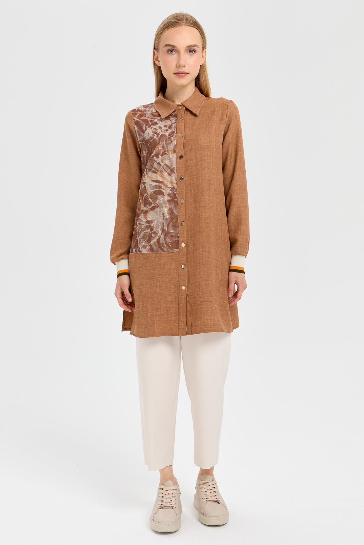 File Detaylı Tunik  Camel