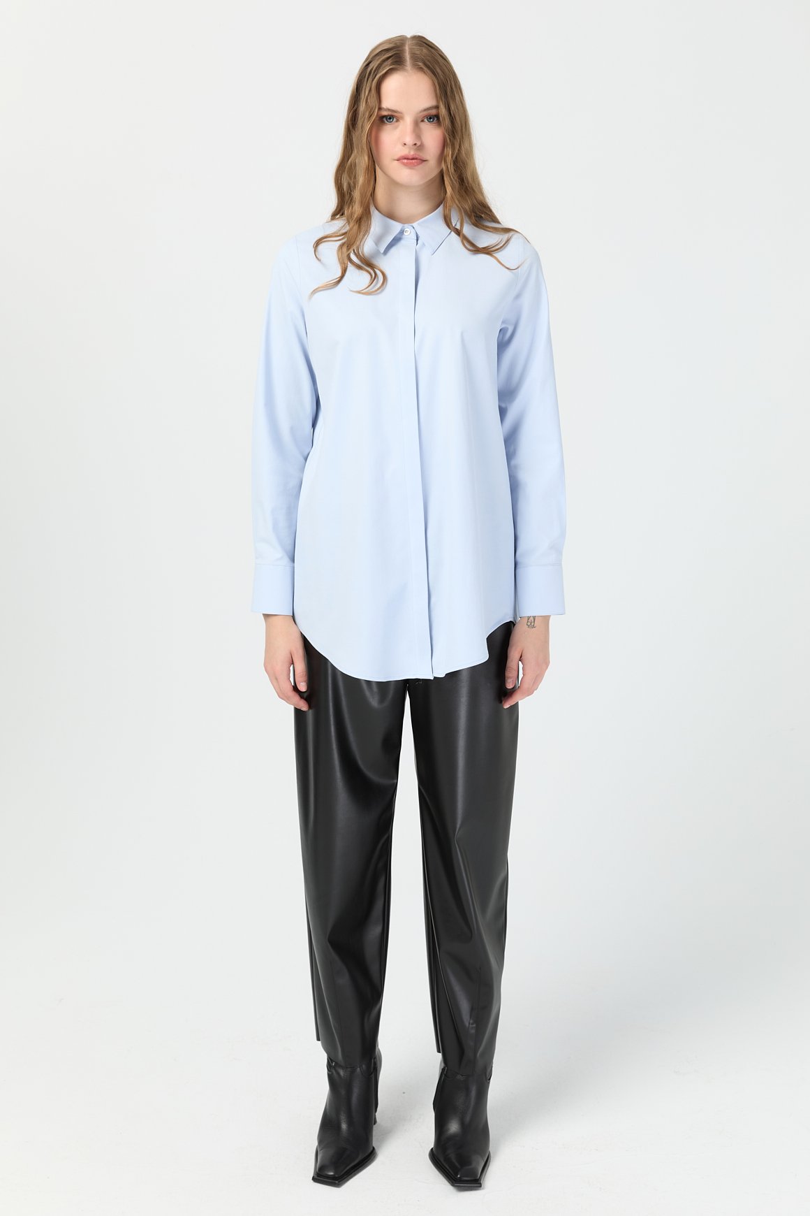 Milano Saten Arka Pileli Tunik  Açık Mavi