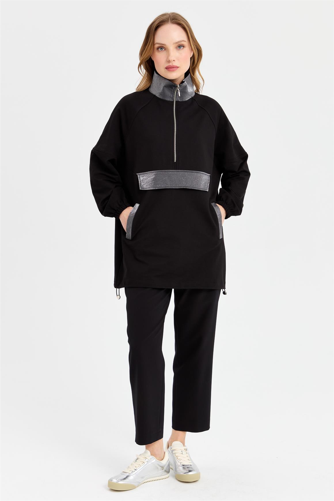 Parlak Garnili Sweatshirt  Siyah