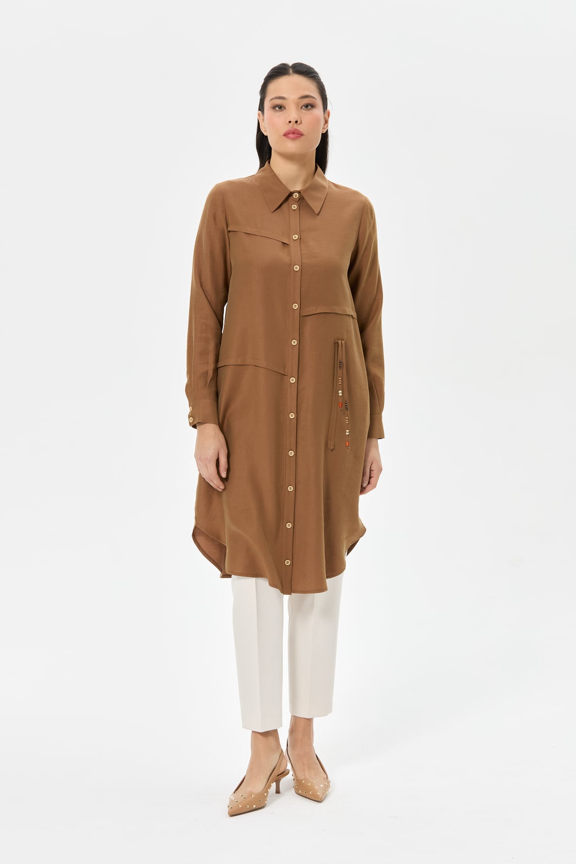 Pili Detaylı Tunik  Kahve