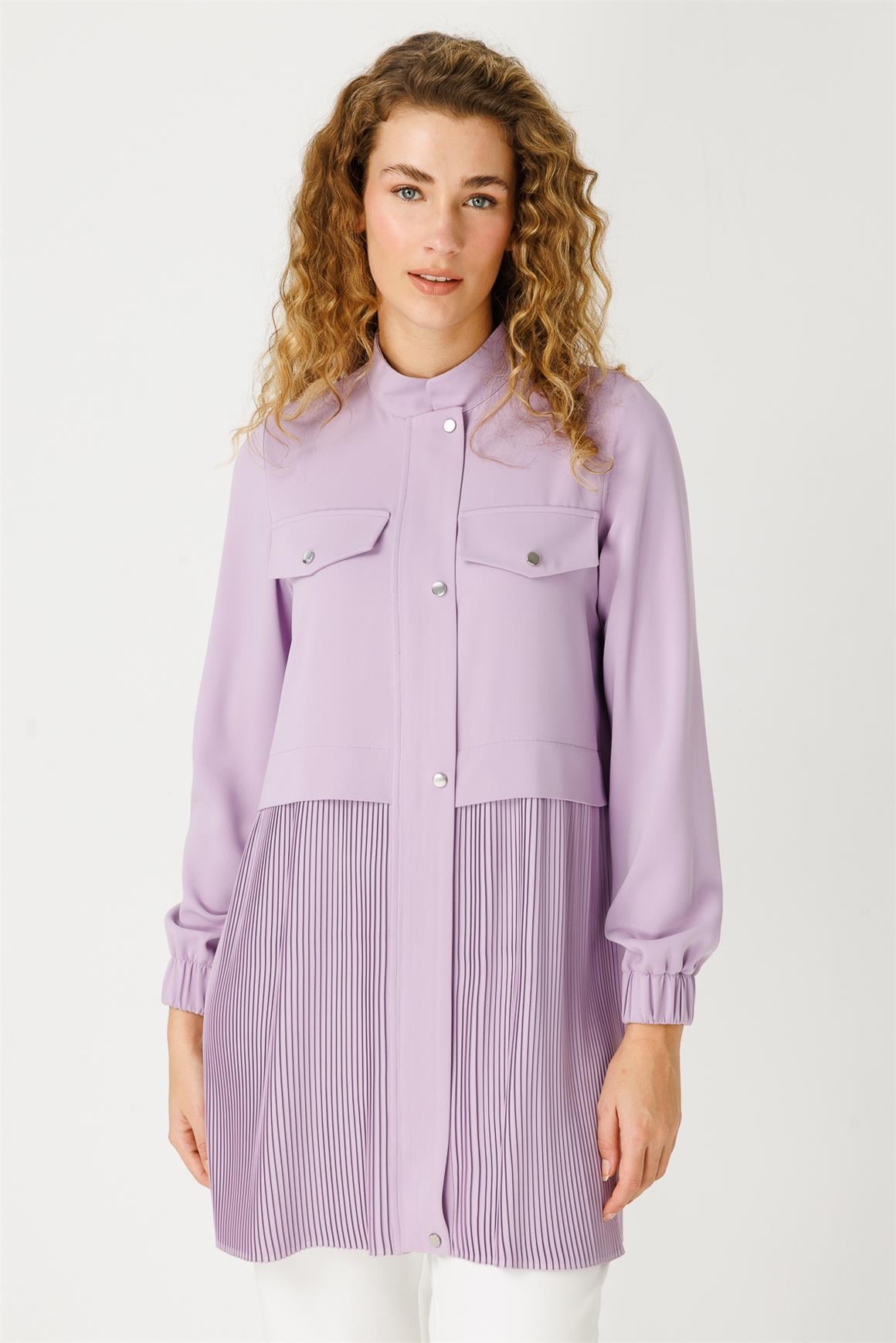 Pilise Detaylı Cepli Tunik  Lila