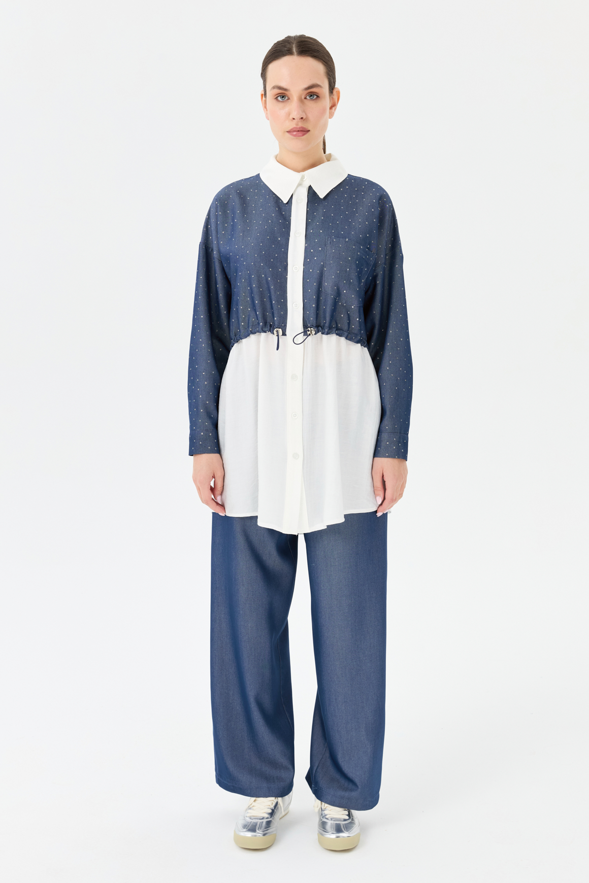 Tencel Garnili Büzgü Detaylı Tunik  Laci