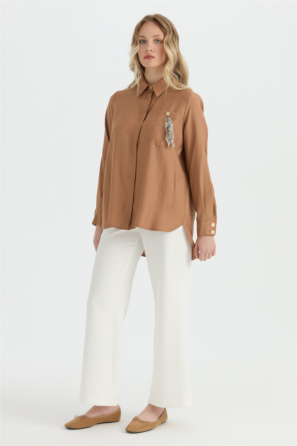 Tüy Detaylı Tunik  Camel
