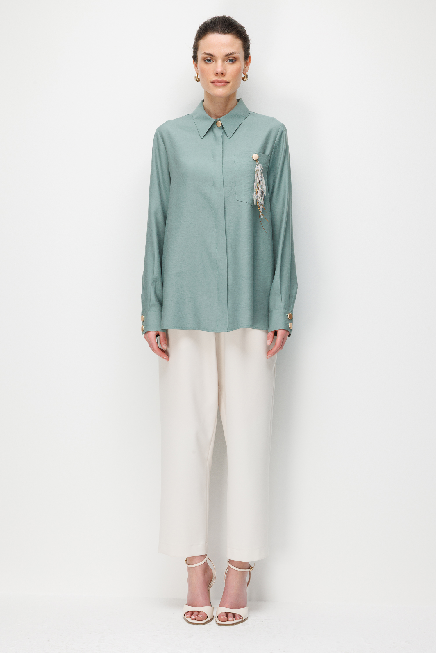 Tüy Detaylı Tunik  Mint