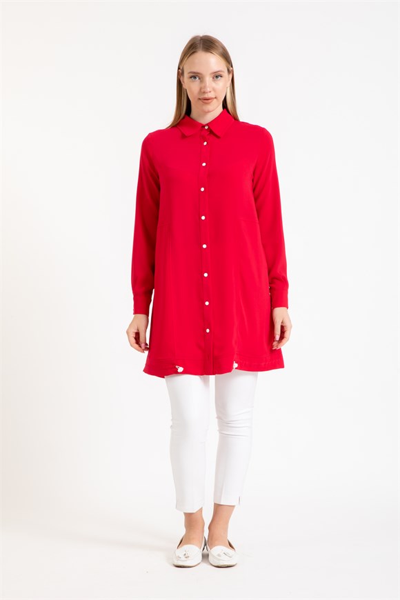 Büzgü Detaylı Giy Çık Ceket  Kırmızı