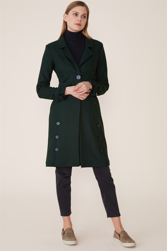 Yeşil - Örme Keçe Kumaş Rahat Kullanımlı Ceket
