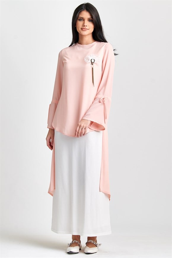 Somon Kolu Bağcık Detaylı 2'Li Elbise