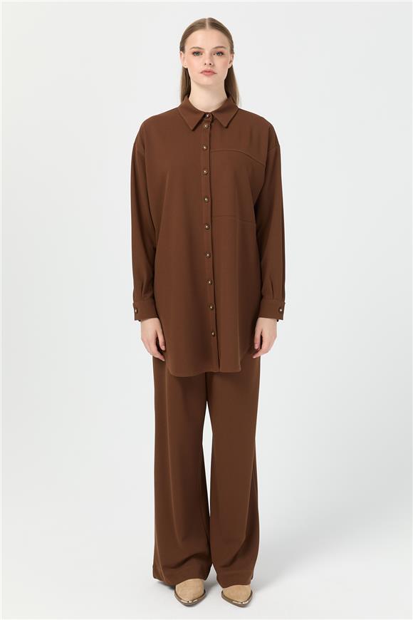 Relaxed Fit Pantolonlu Takım  Kahve