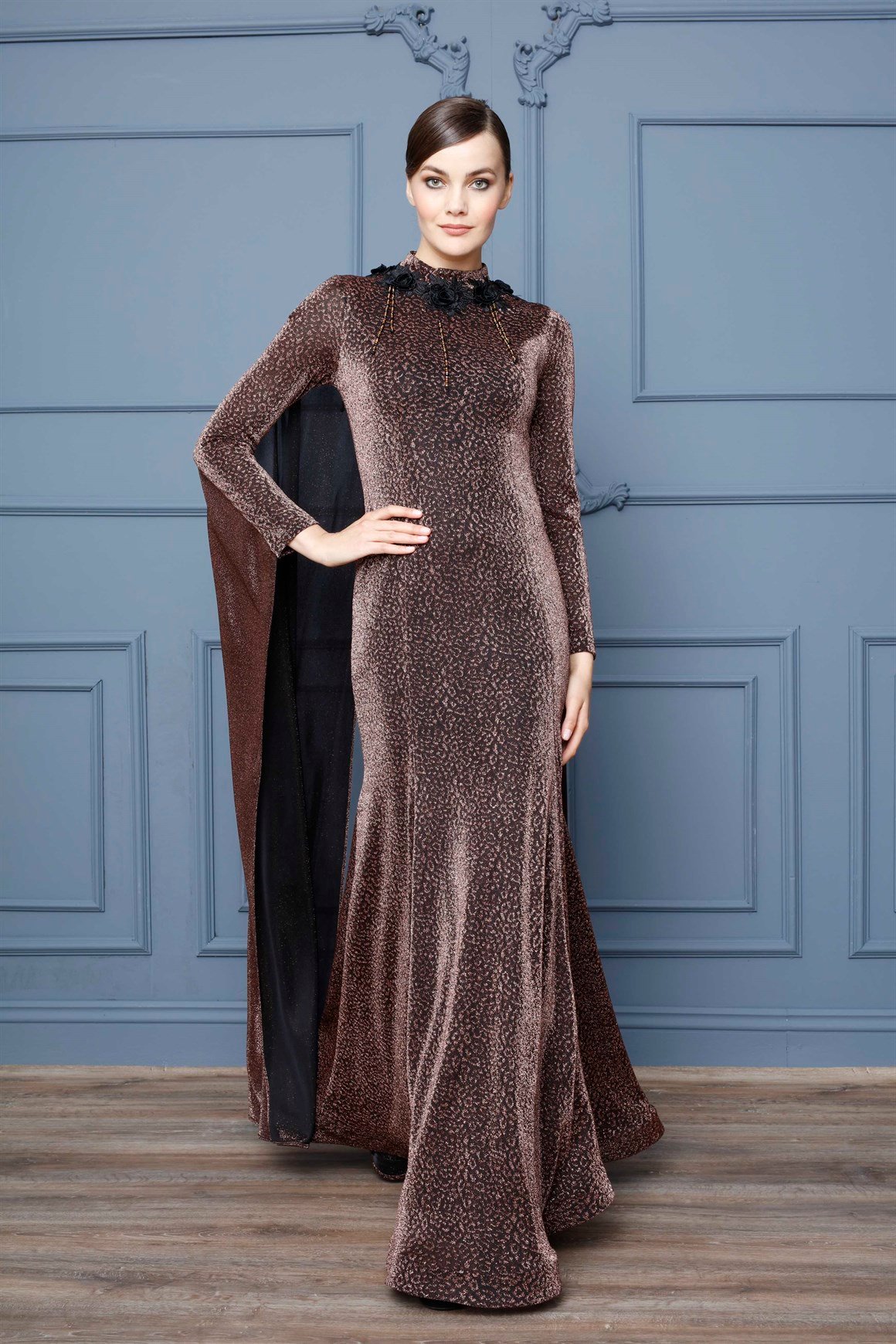 Copper - Rose-Silvery Detail Fish Evening Gown - ESSWAAP