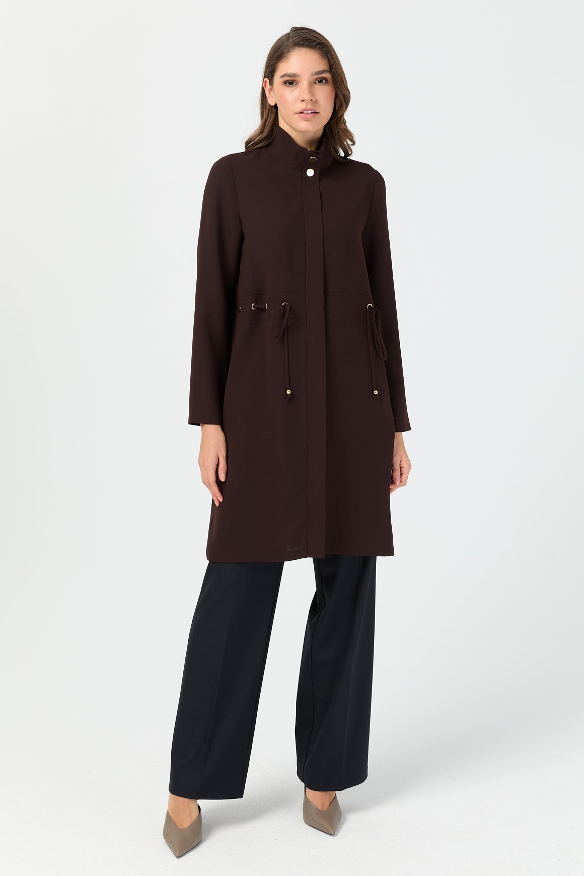 Dressy Tunic with Gathered Detail - Coffee