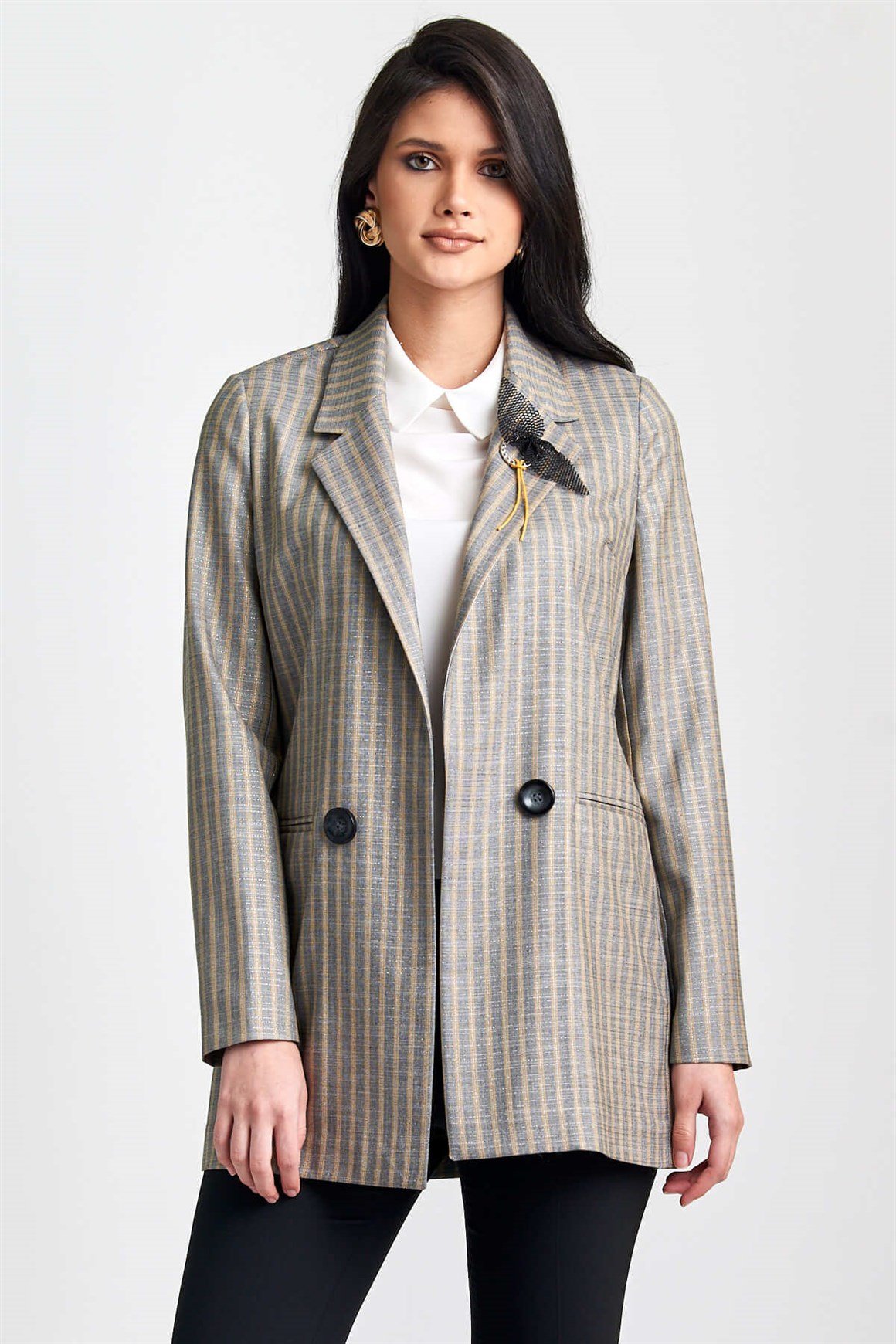 Önü Açık Kruvaze Düğmeli Ceket