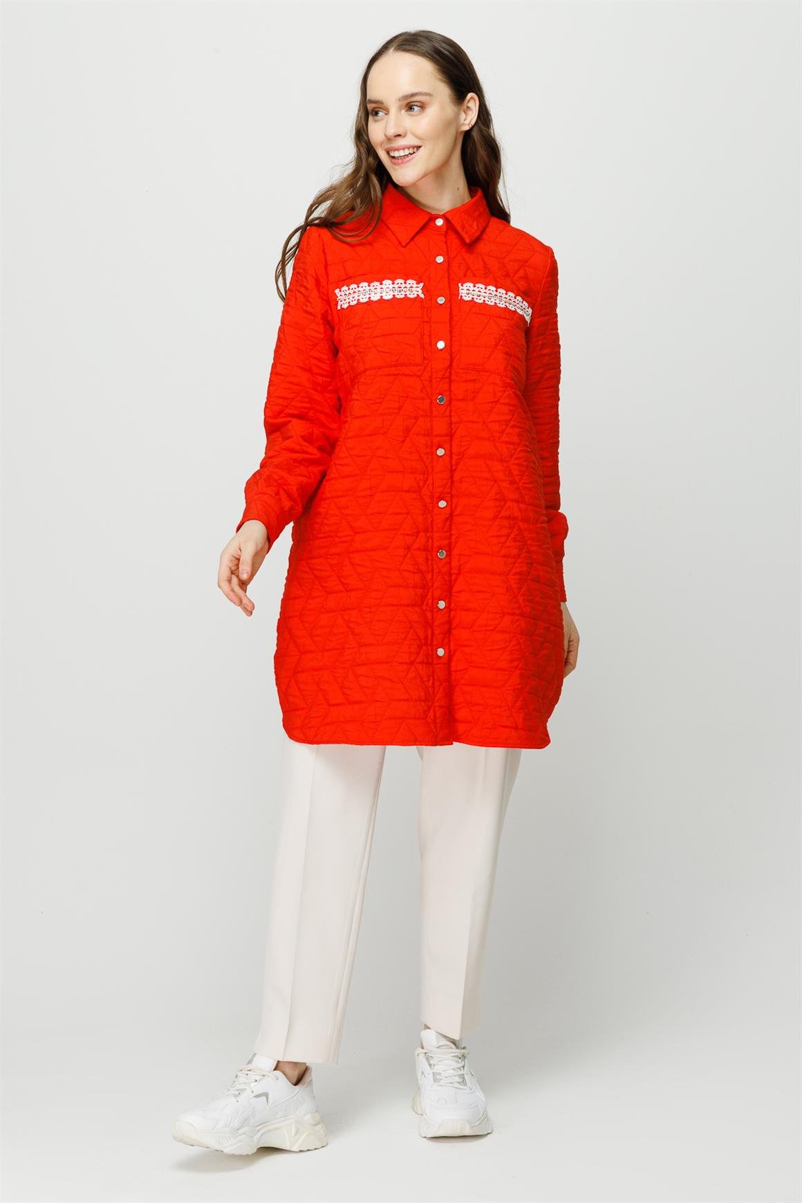 Hafif Kumaş Çift Cepli Fisto Detaylı Giy Çık Ceket  Oranj