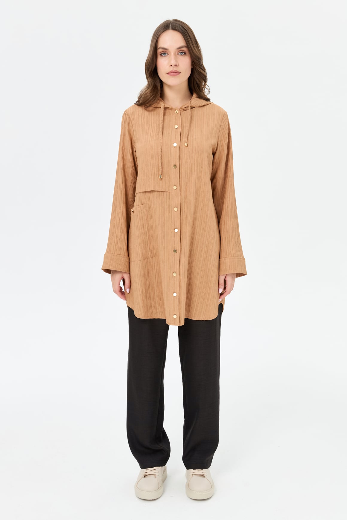 Kapişon Detaylı Giy Çık Tunik  Camel