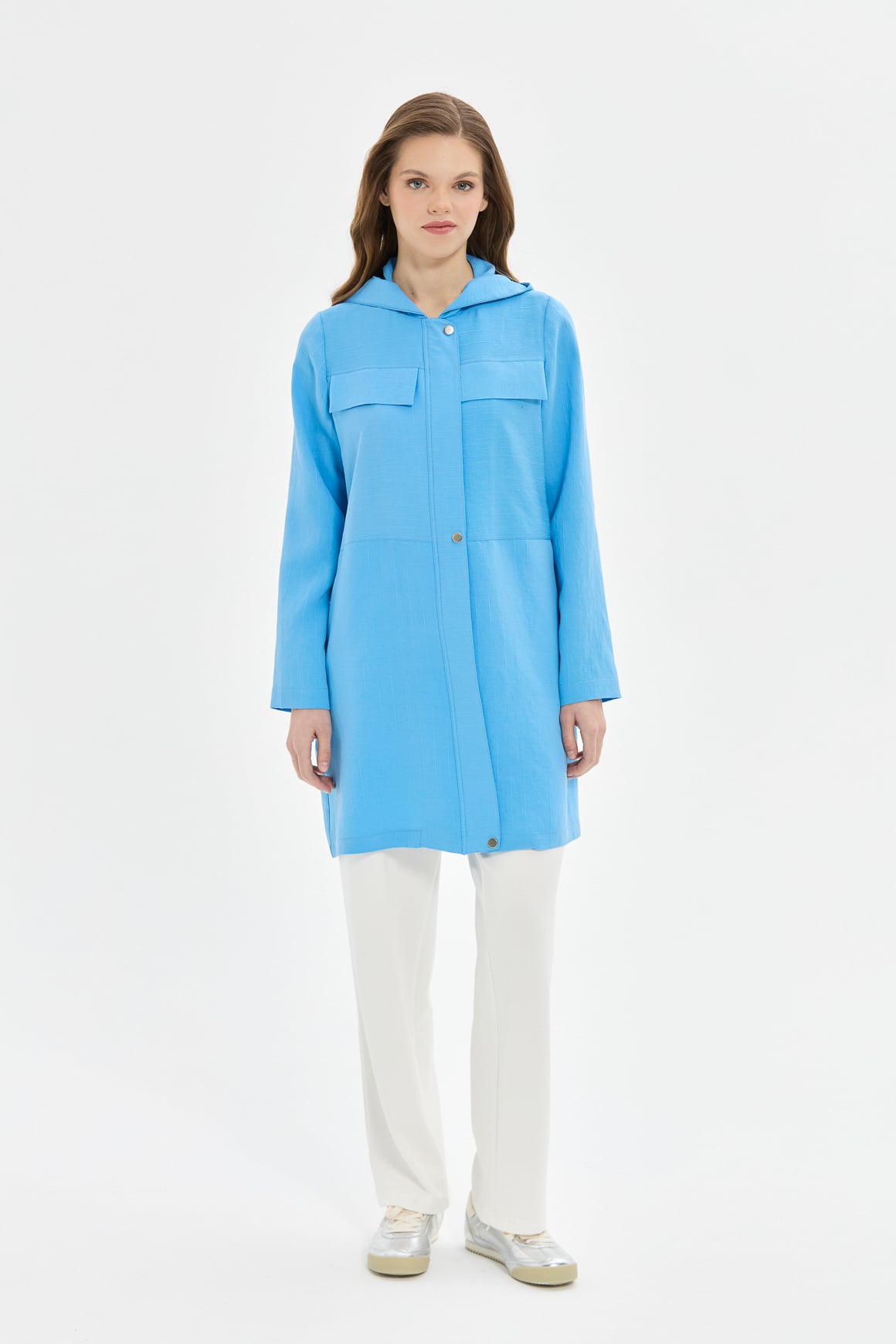Hooded Zipper Closure Dress Tunic - Blue