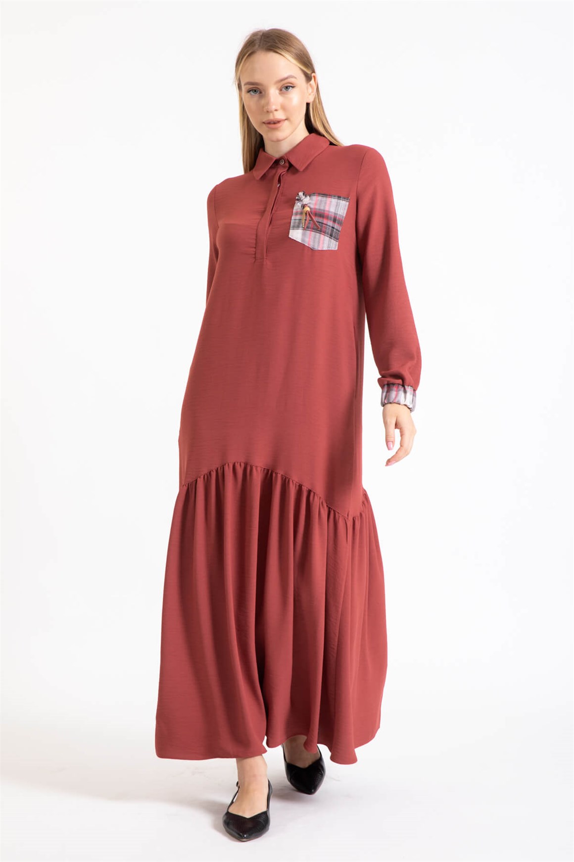 Aerobin Kumaş Rahat Elbise  Gül Kurusu