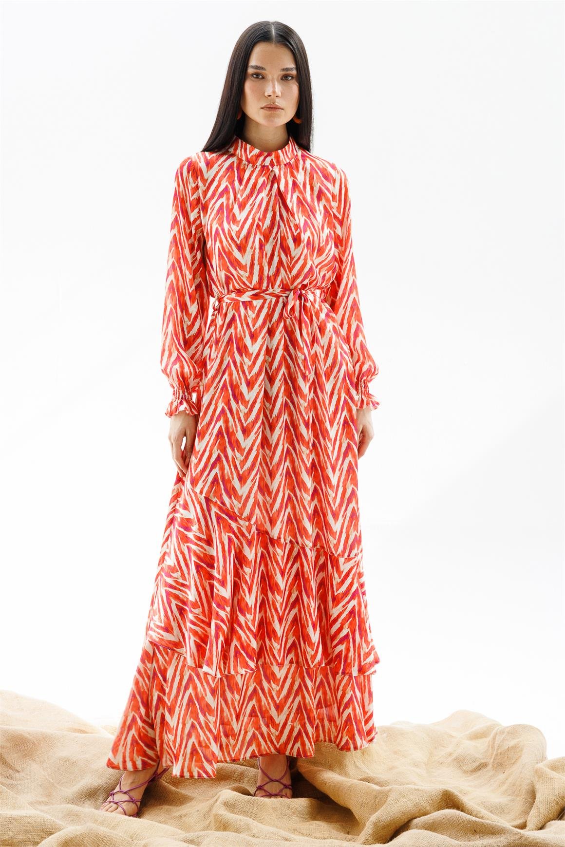 Emprime Desenli Elbise  Oranj