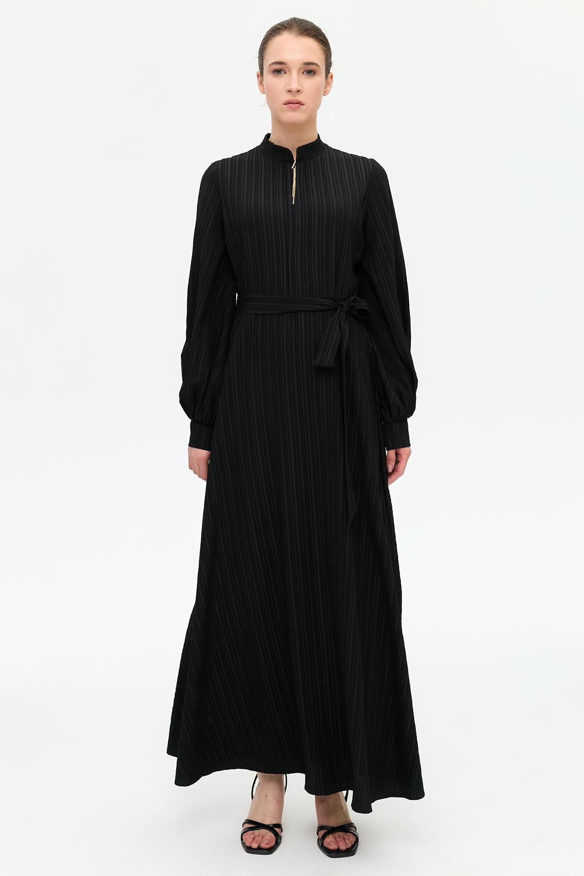 Flared Dress with Necklace Detail - Black