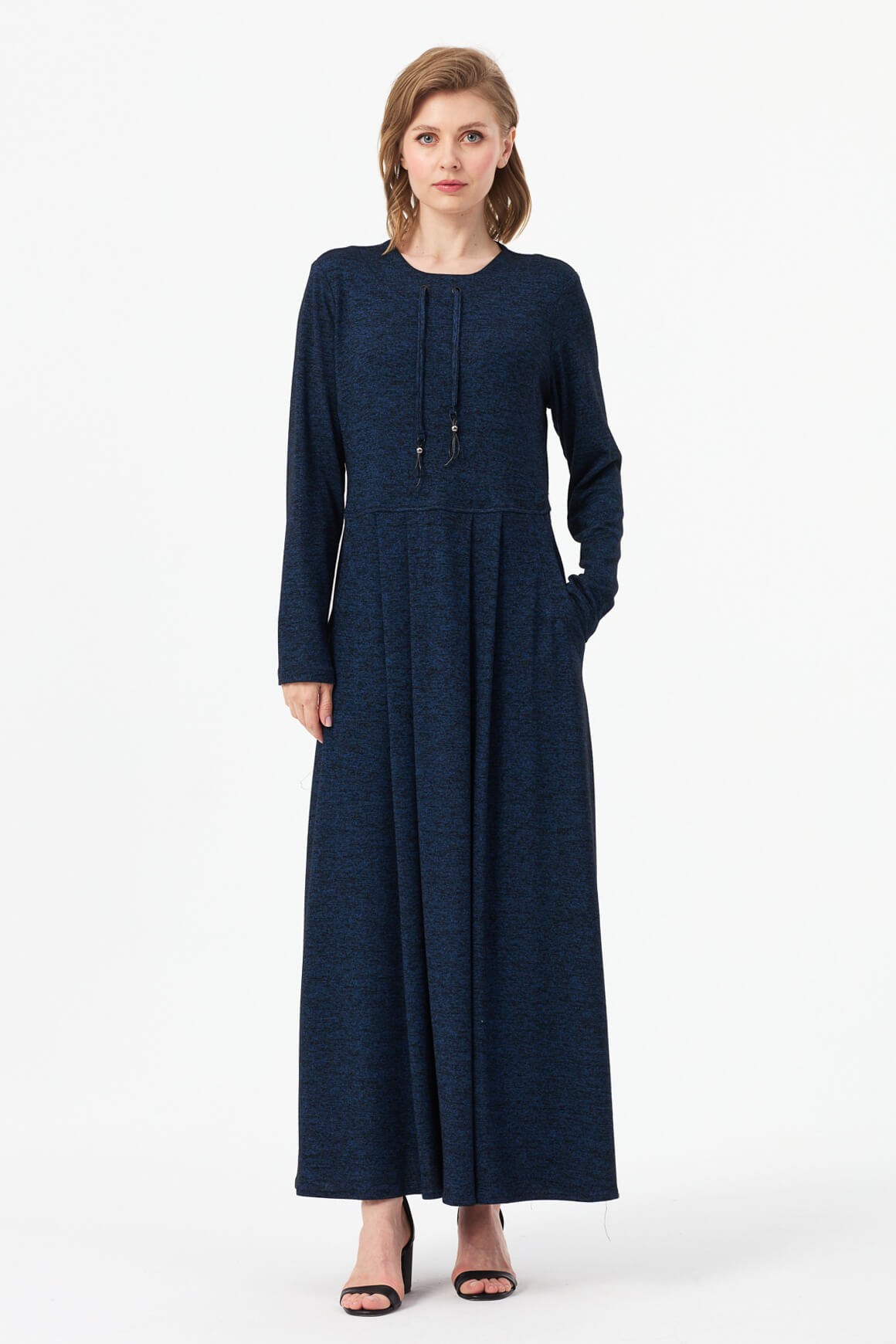 Rahat Kullanımlı Örme Elbise  Saks