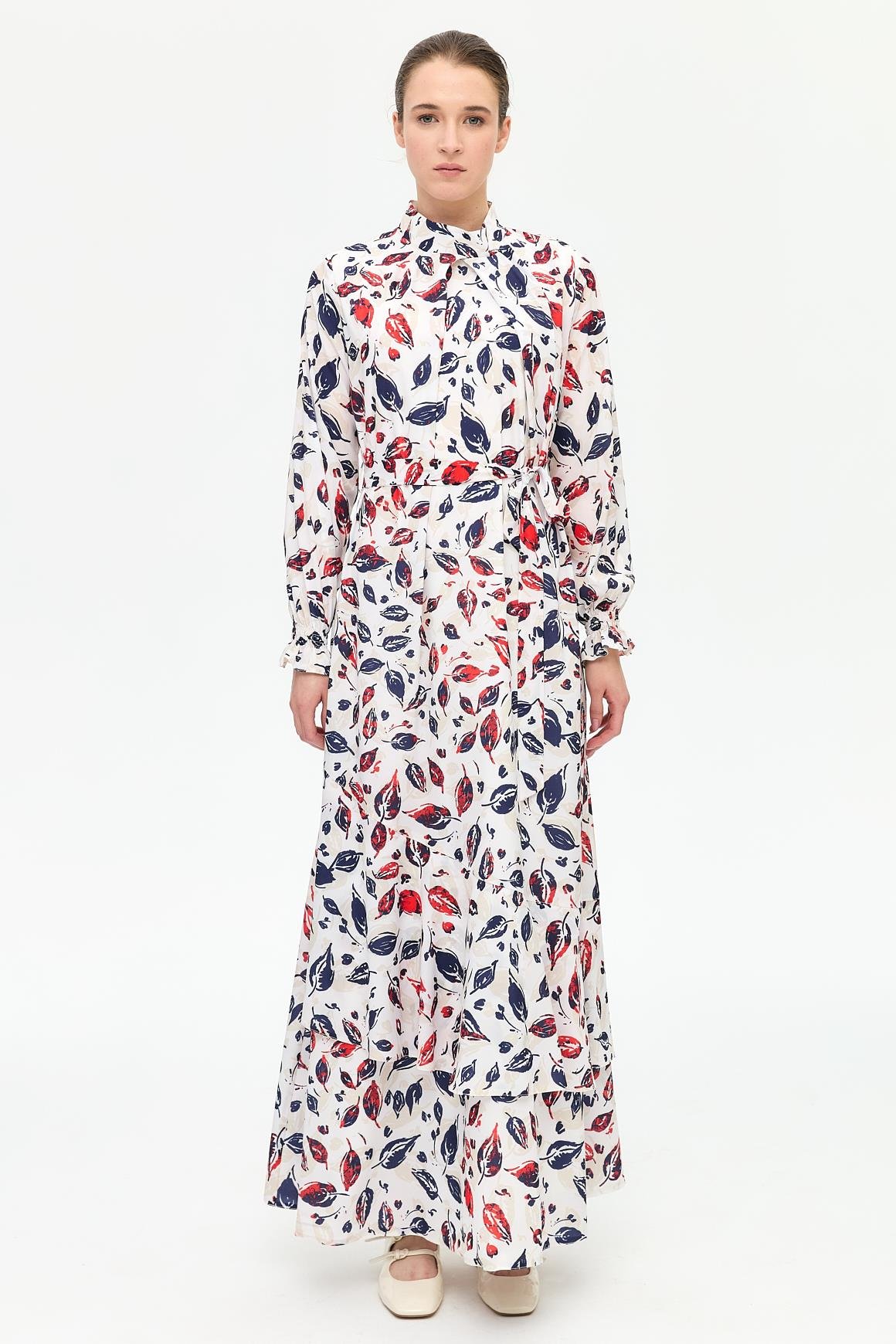 Yaprak Desenli Empirime Elbise  Laci