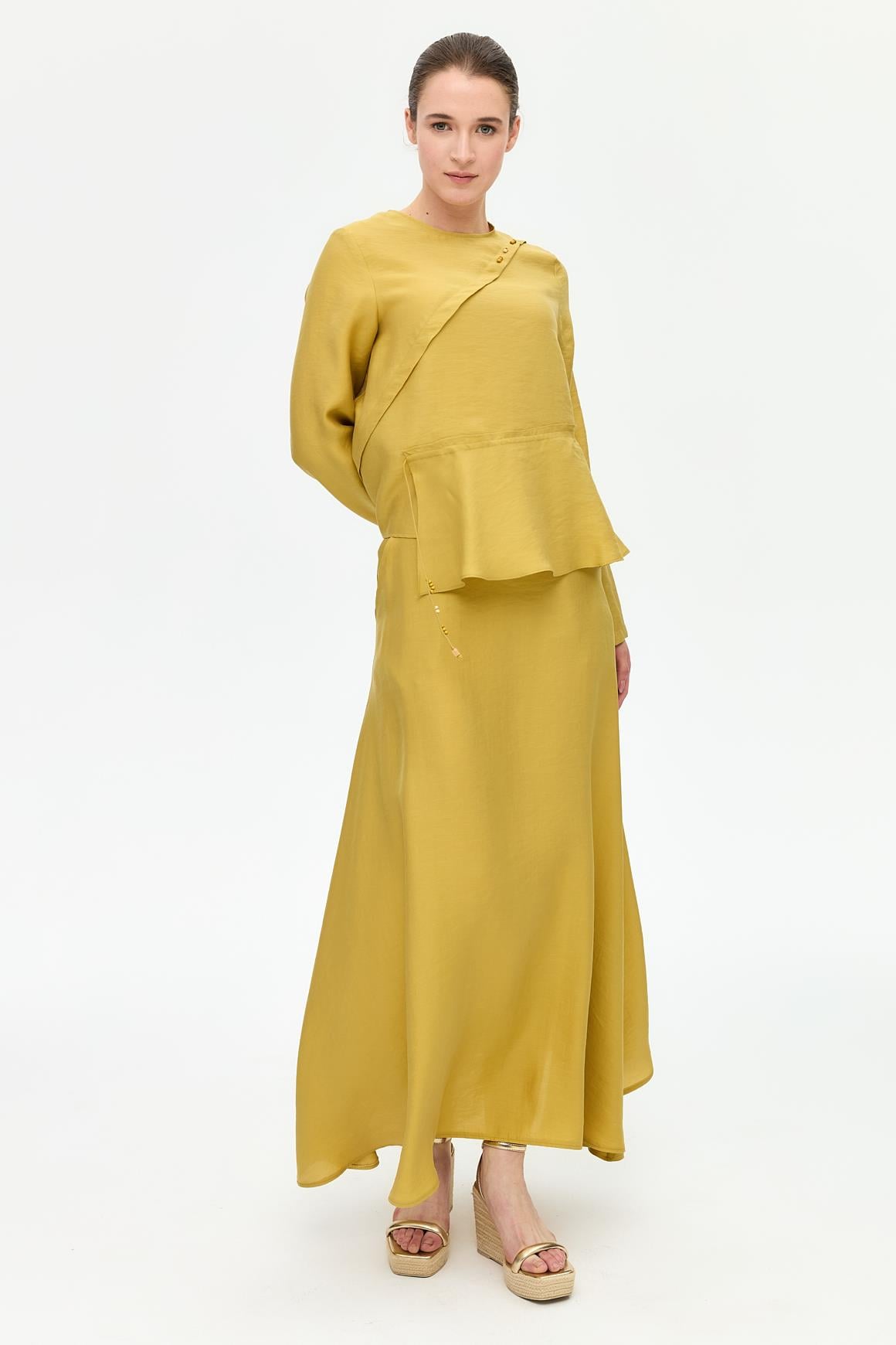 Gathered Detail Skirted Suit - Acid