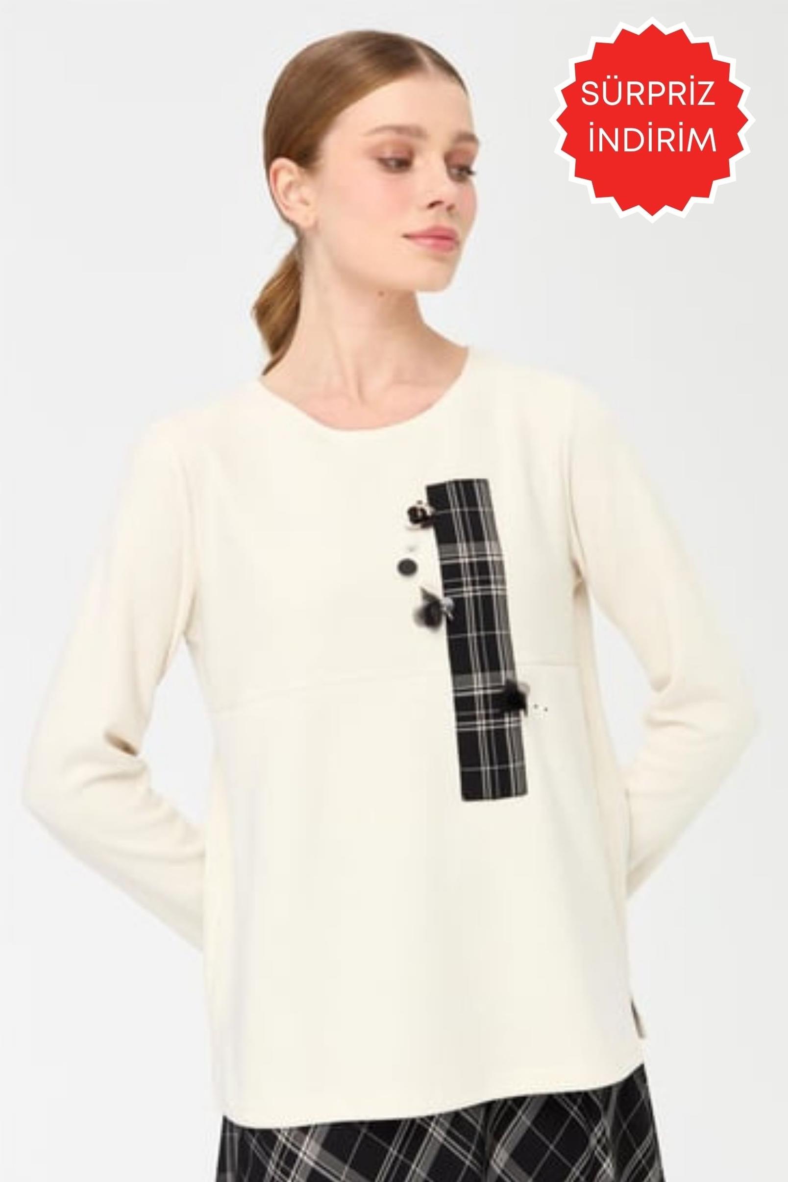 Plaid Patterned Skirt Blouse Set - Black