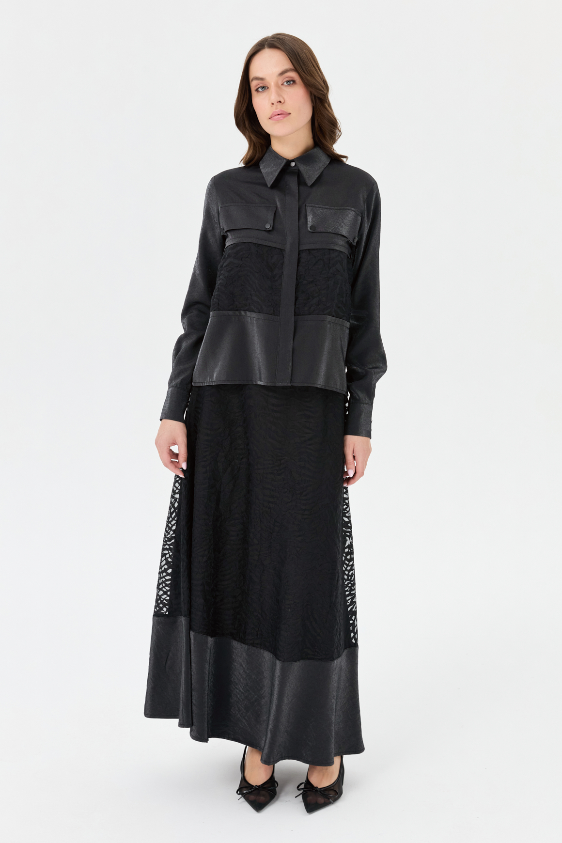 Jakar Kumaş Garnili Etekli Takım  Siyah