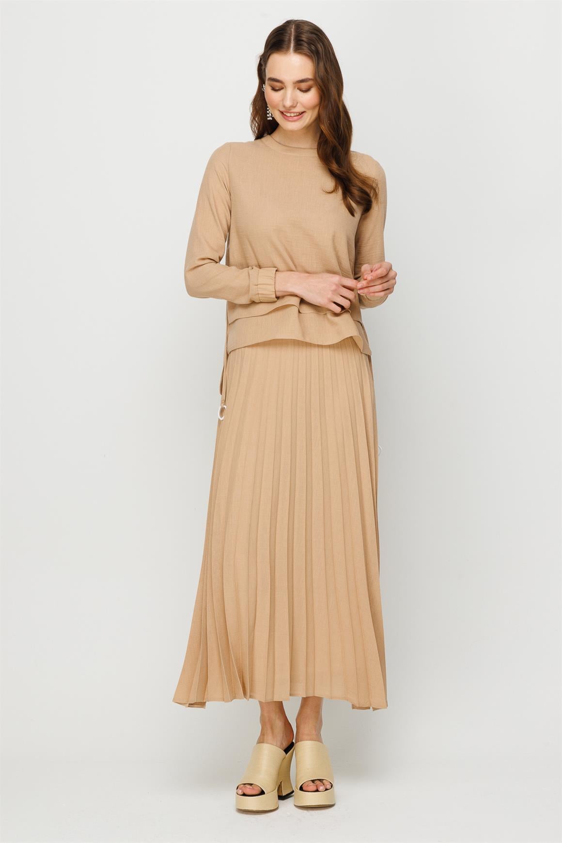 Pilise Etekli Keten Takım  Camel