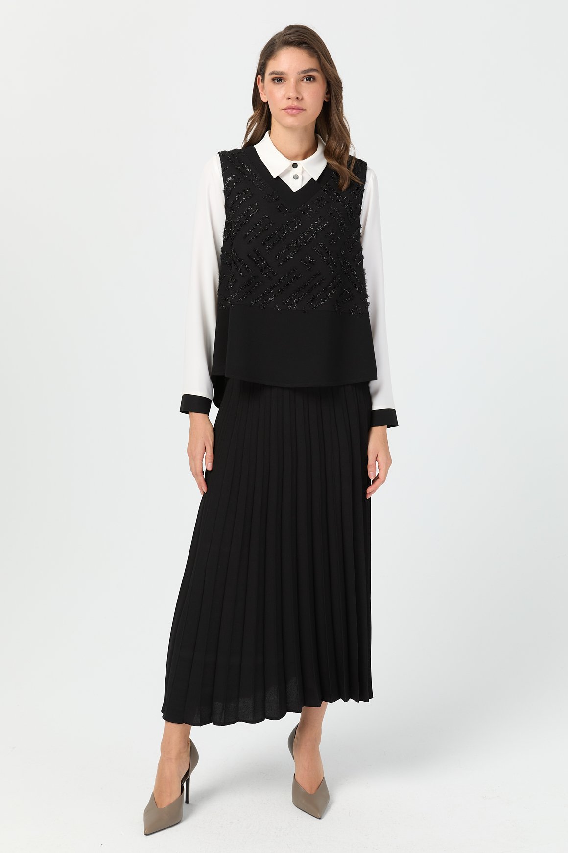 Tunik Süeter Piliseli Etekli Takım  Siyah