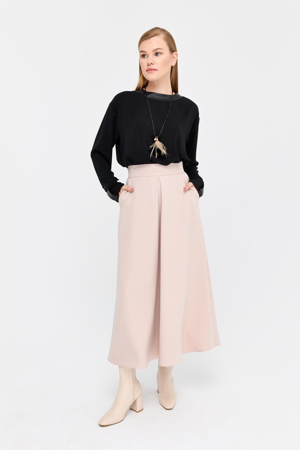 Önden A pileli Etek  Taş