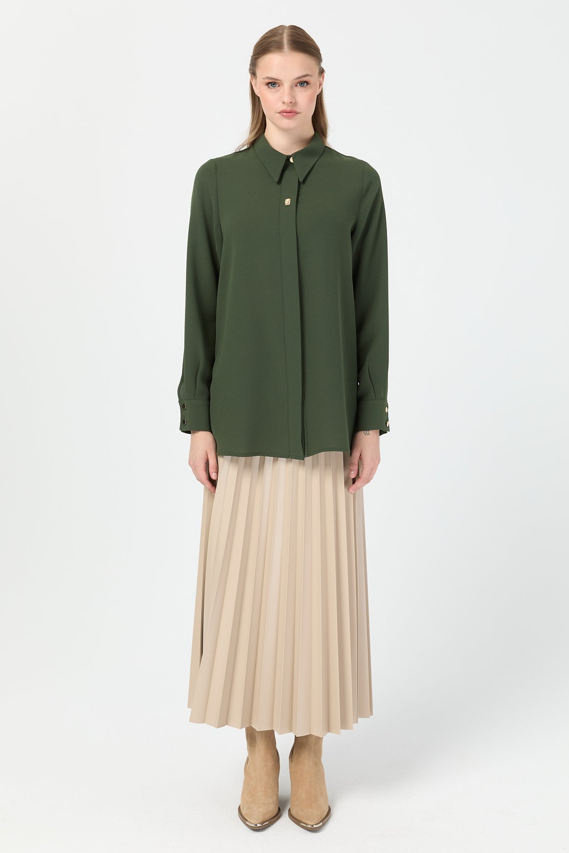 Aksesuar Detaylı Gömlek  Haki