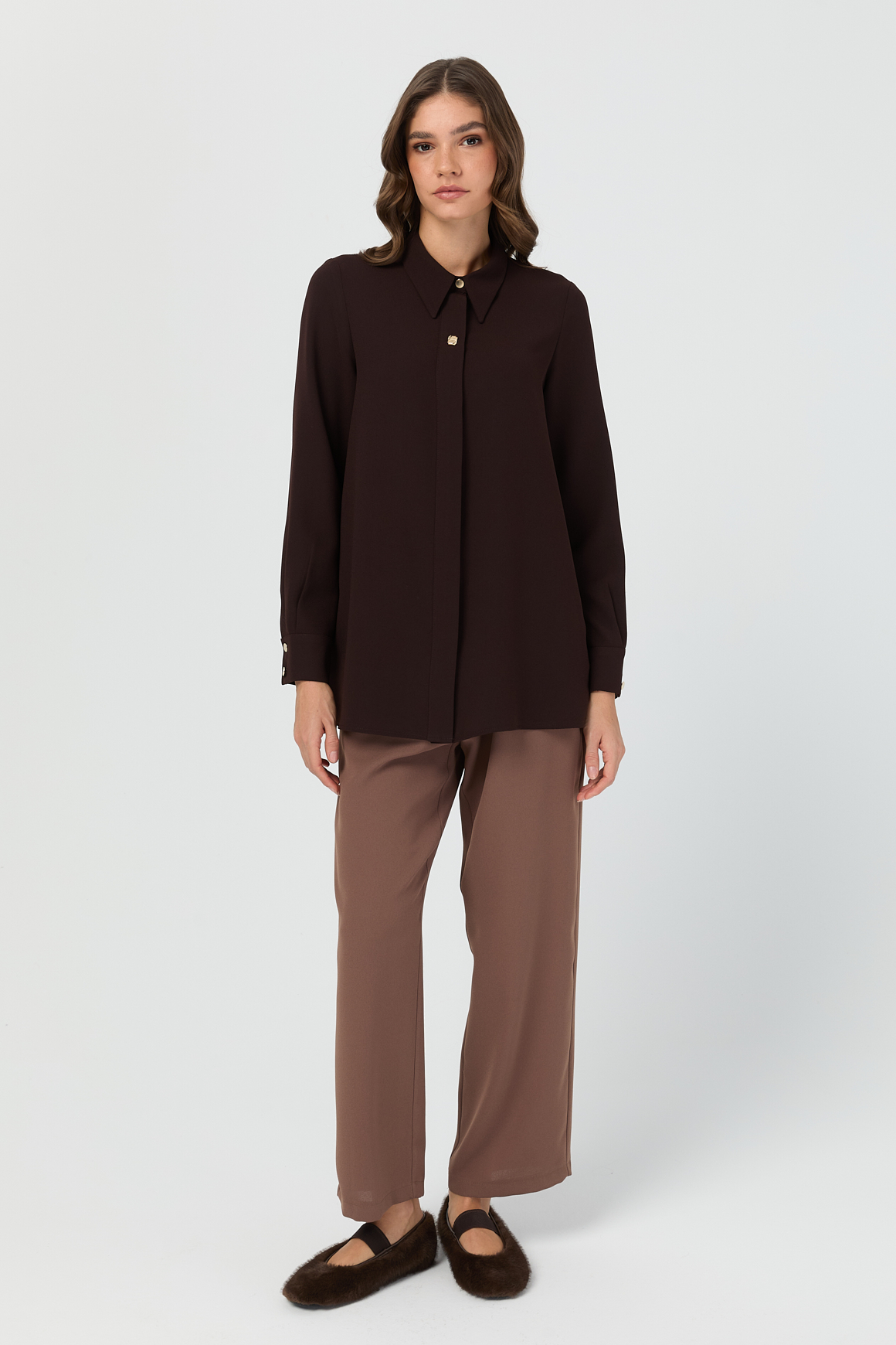 Aksesuar Detaylı Gömlek  Kahve