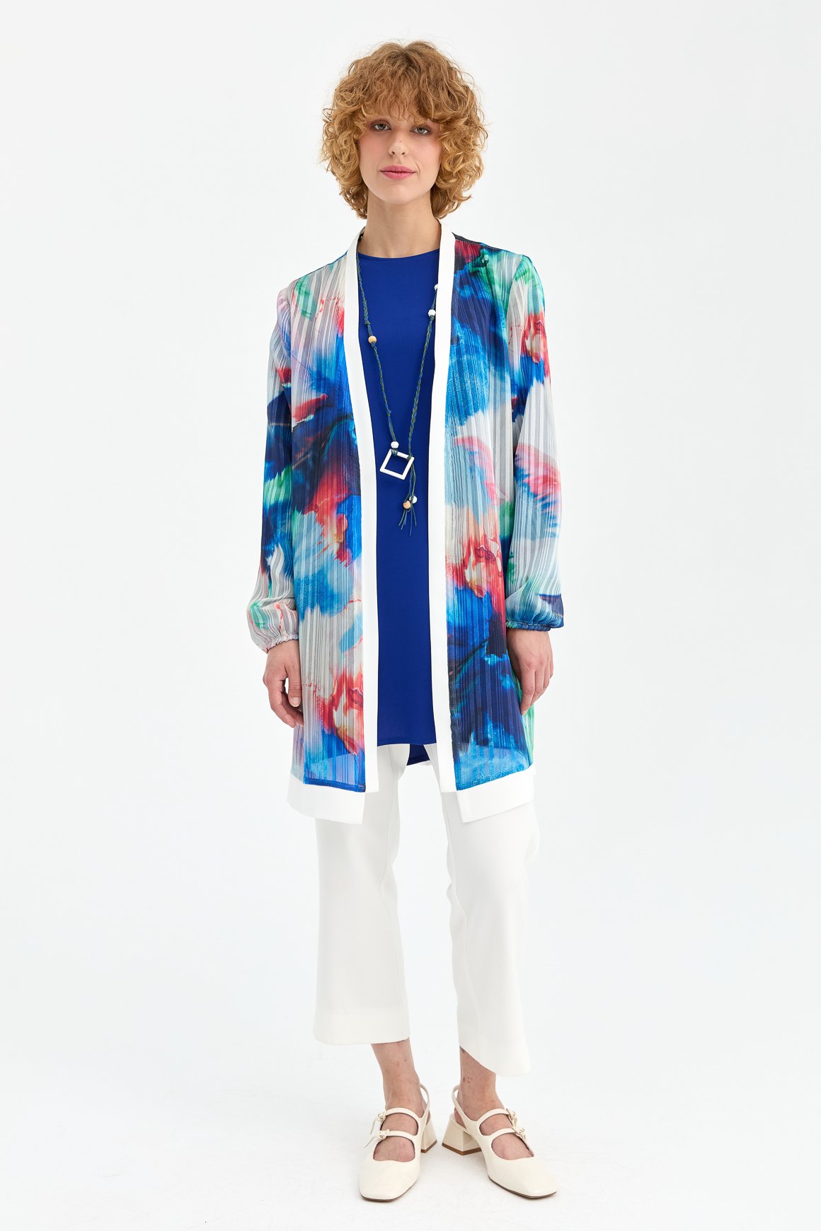 Printed Fabric Inner Outer Necklace Set - Navy